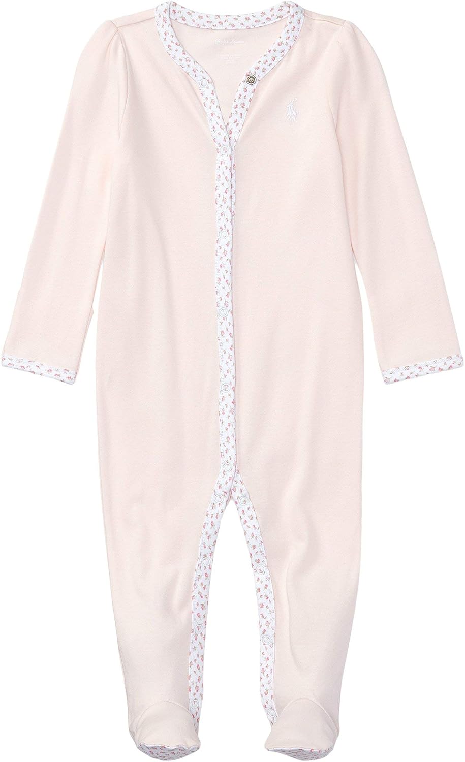 Ralph Lauren Baby Girls Floral-Trim Coverall Delicate Pink (nb)