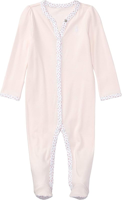 Ralph Lauren Baby Girls Floral-Trim Coverall Delicate Pink (nb)