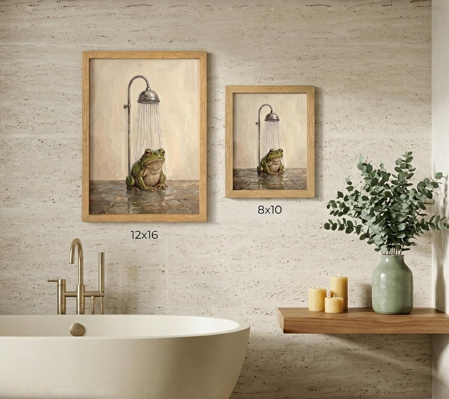 Wood Framed Vintage Funny Bathroom Frog Wall Art,Bathroom Animal Wall Decor image 5