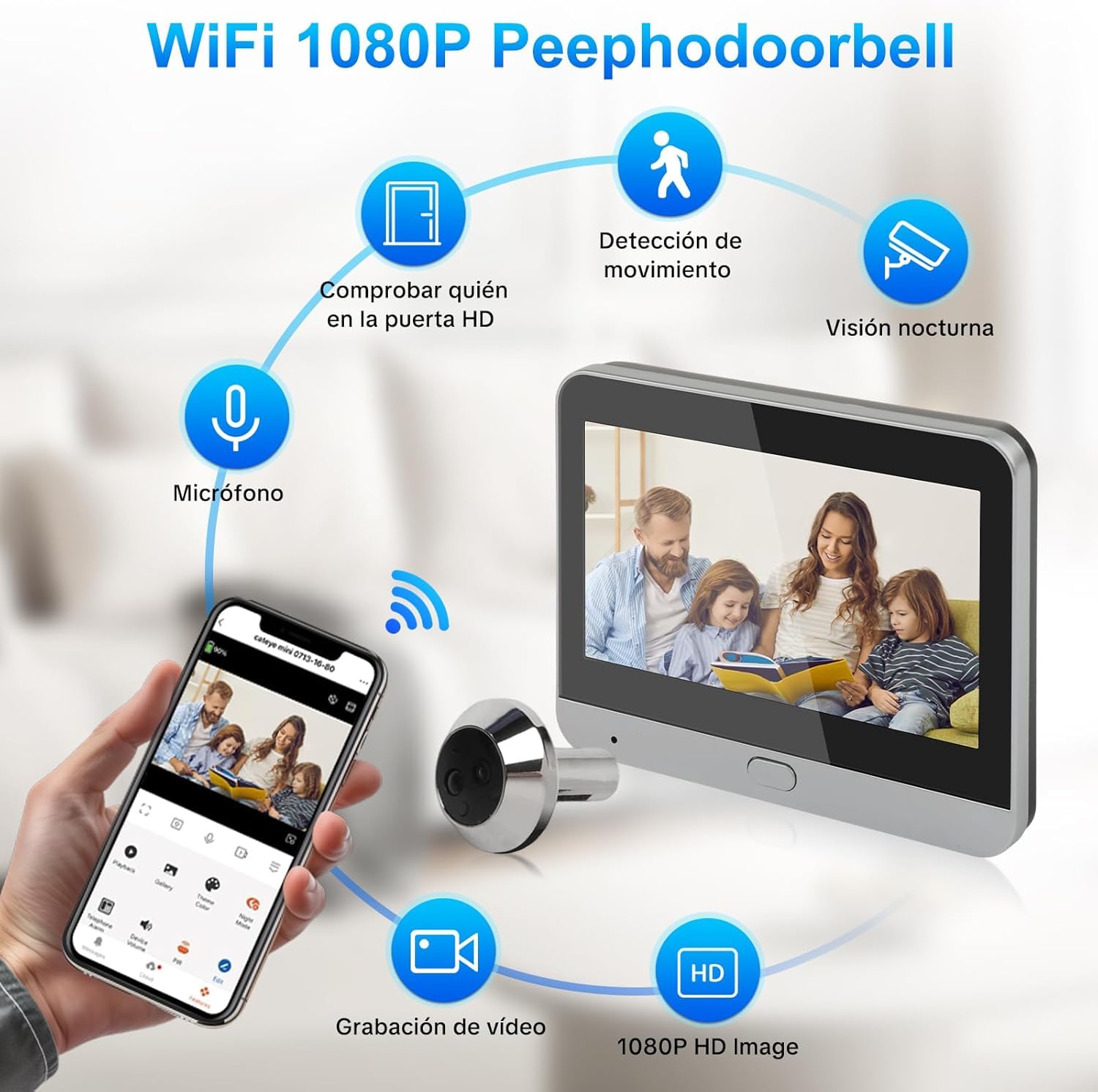 Digitale Türspion Kamera, 4,3 Zoll LCD Display 1080P Wireless Tür Guckloch Kamera HD Video Türklingel Viewer Nachtsichten Bewegungsmelder für Home Security