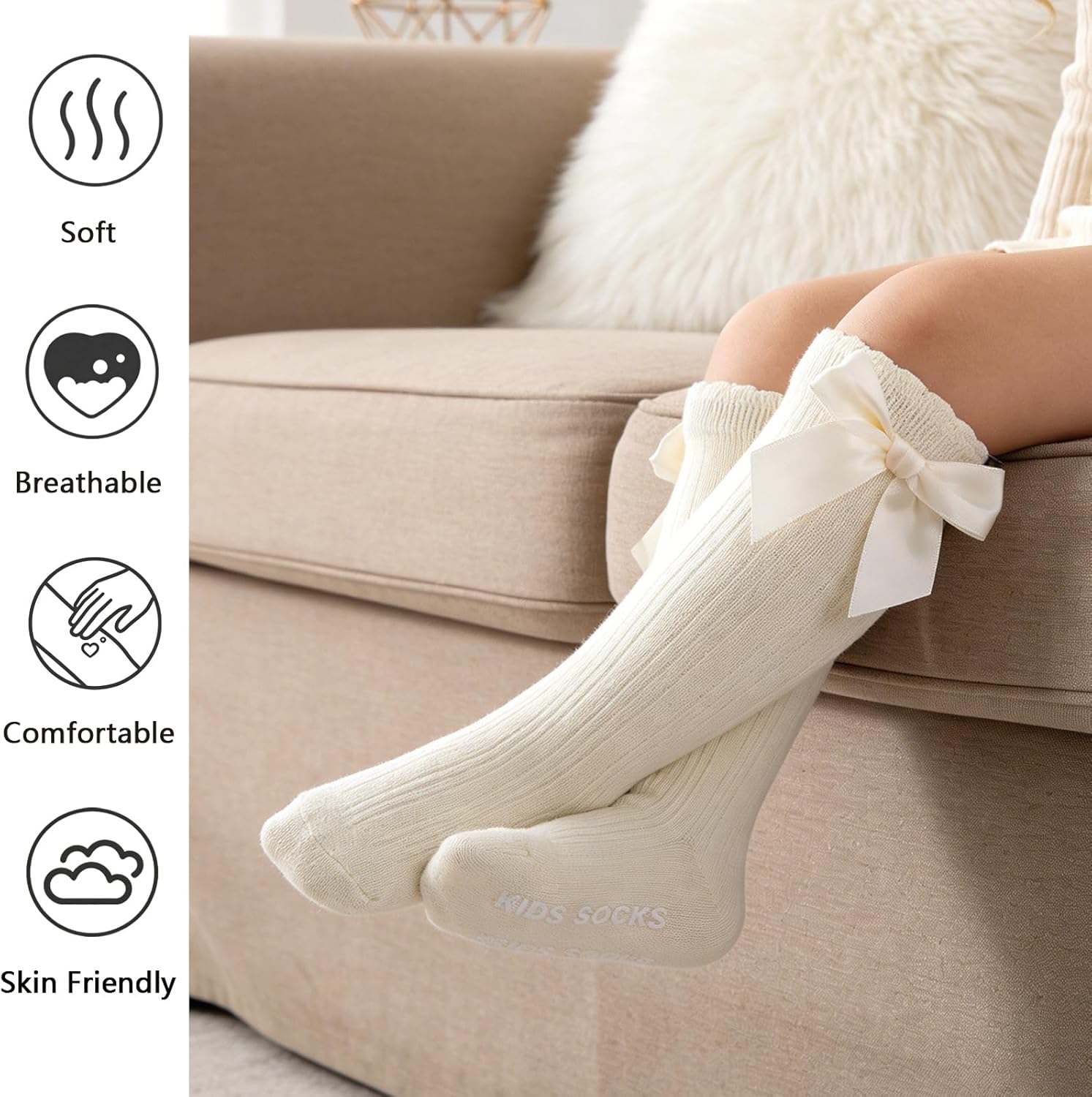 Baby Knee High Socks Non Slip Newborn Infant Toddlers Girl Stockings Cotton Bow Ruffle Long Socks Infant Dress Sock - Image 3