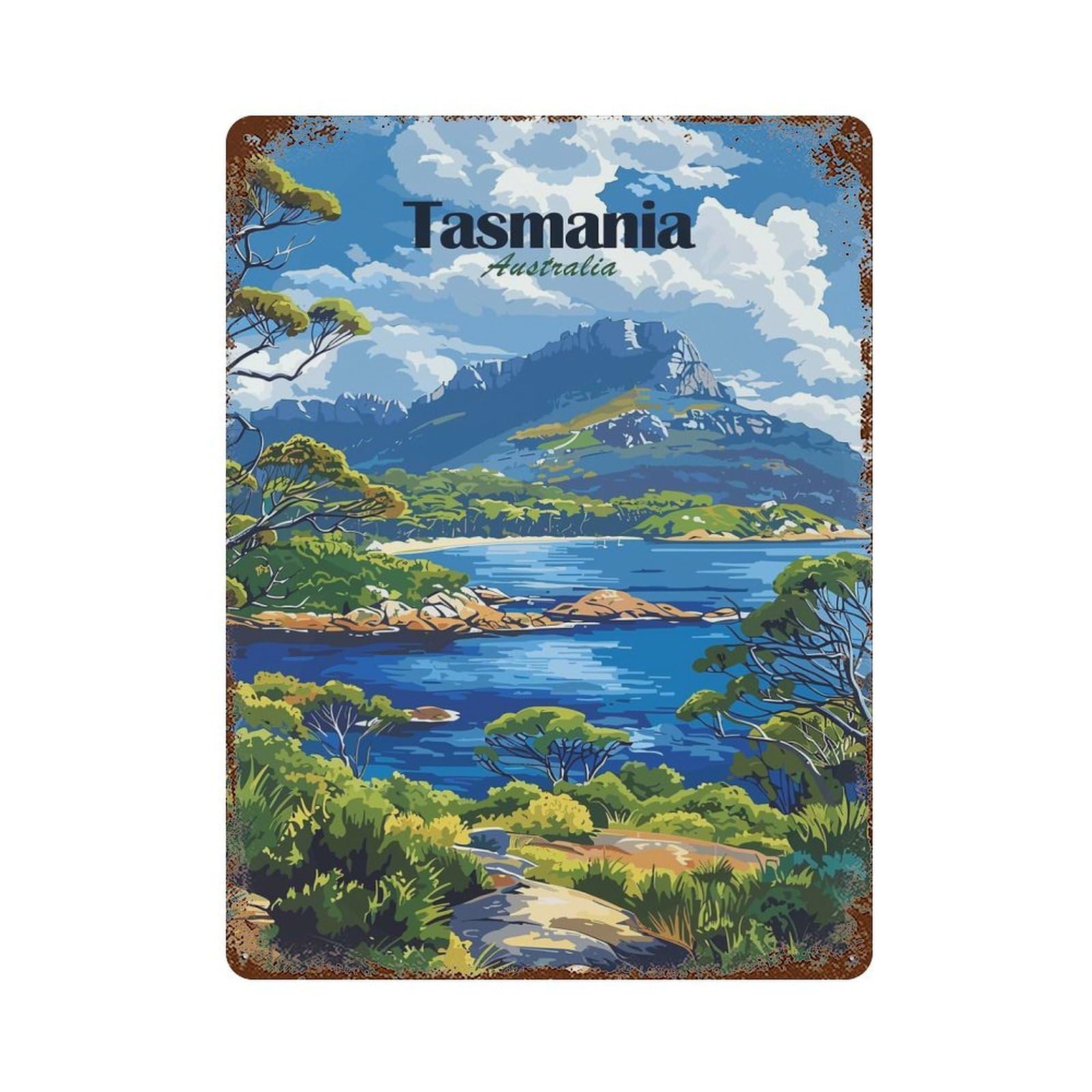 Tasmania Landscape Weathered Tin Sign 15.7"x11.8", Novelty Wall Decor for Garage, Pub Or Kitchen