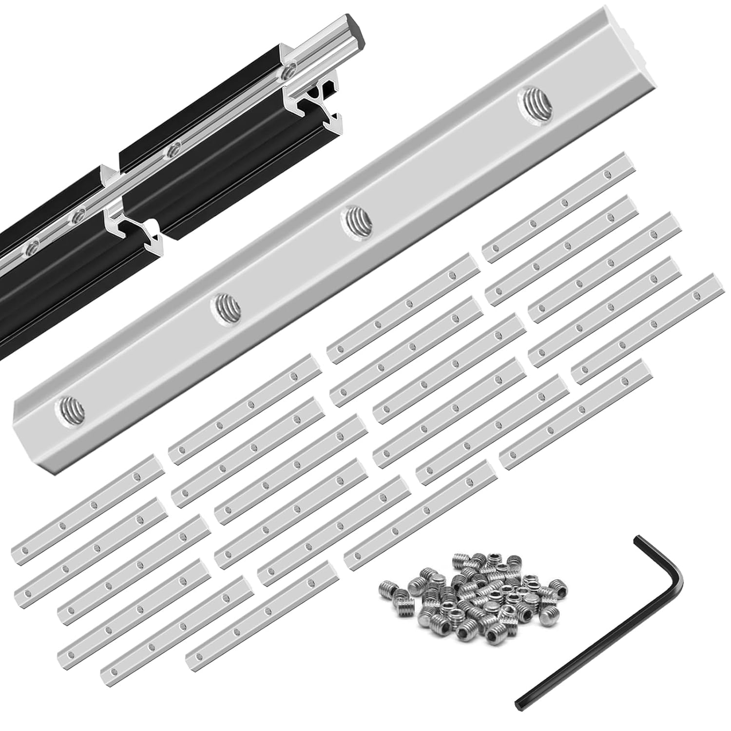 iMetrx Zwart 12 stuks 3030 3-weg hoekbeugels connector set zilver met 96 stuks M4-schroeven en 1 st M3-sleutel voor 30x30-serie aluminium extrusieprofiel