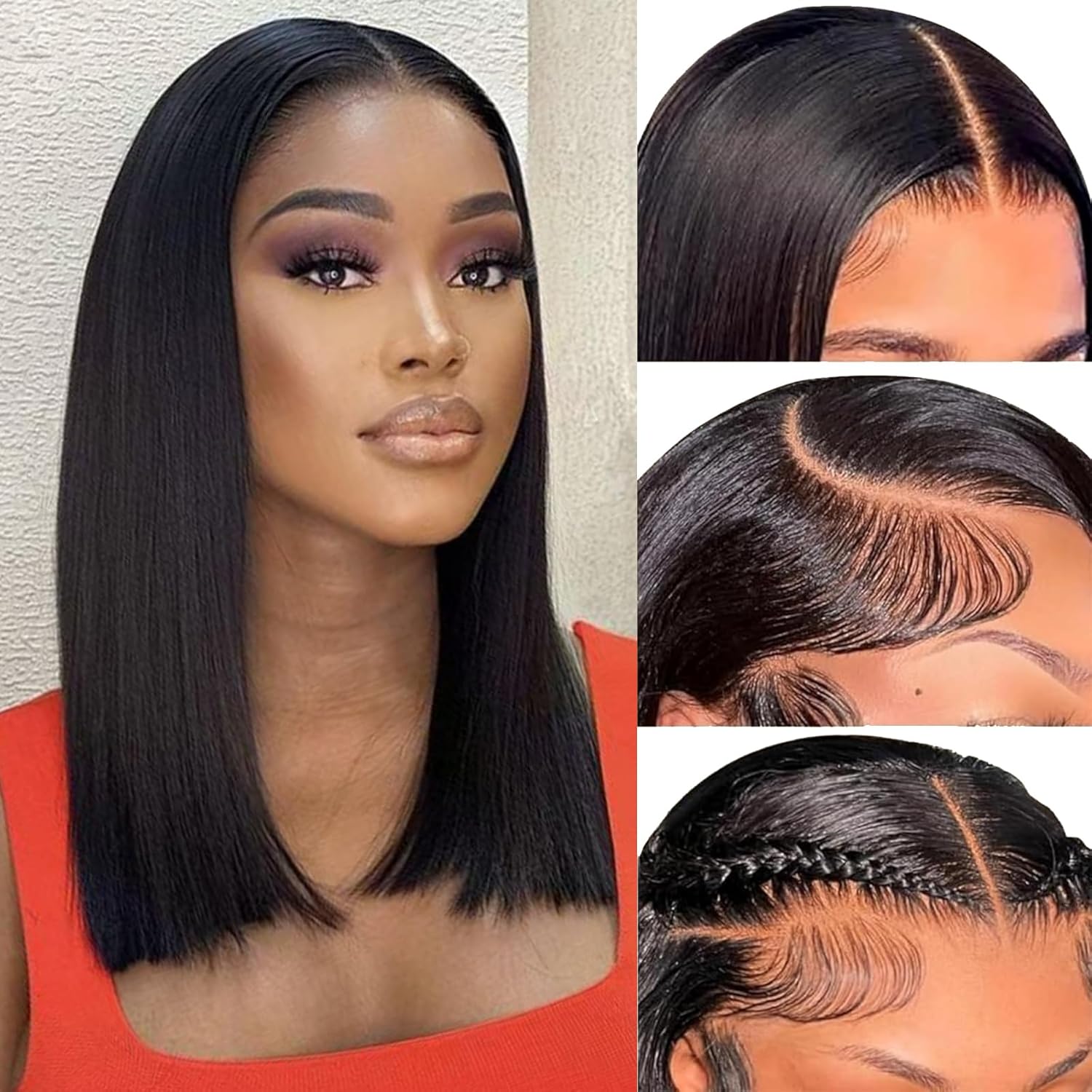200% Density Straight Bob Lace Front Wigs Human Hair 16 Inch Bob Wig Human Hair Glueless 13×4 HD Lace Front Wigs Human Hair for Black Women Pre Plucked with Baby Hair
