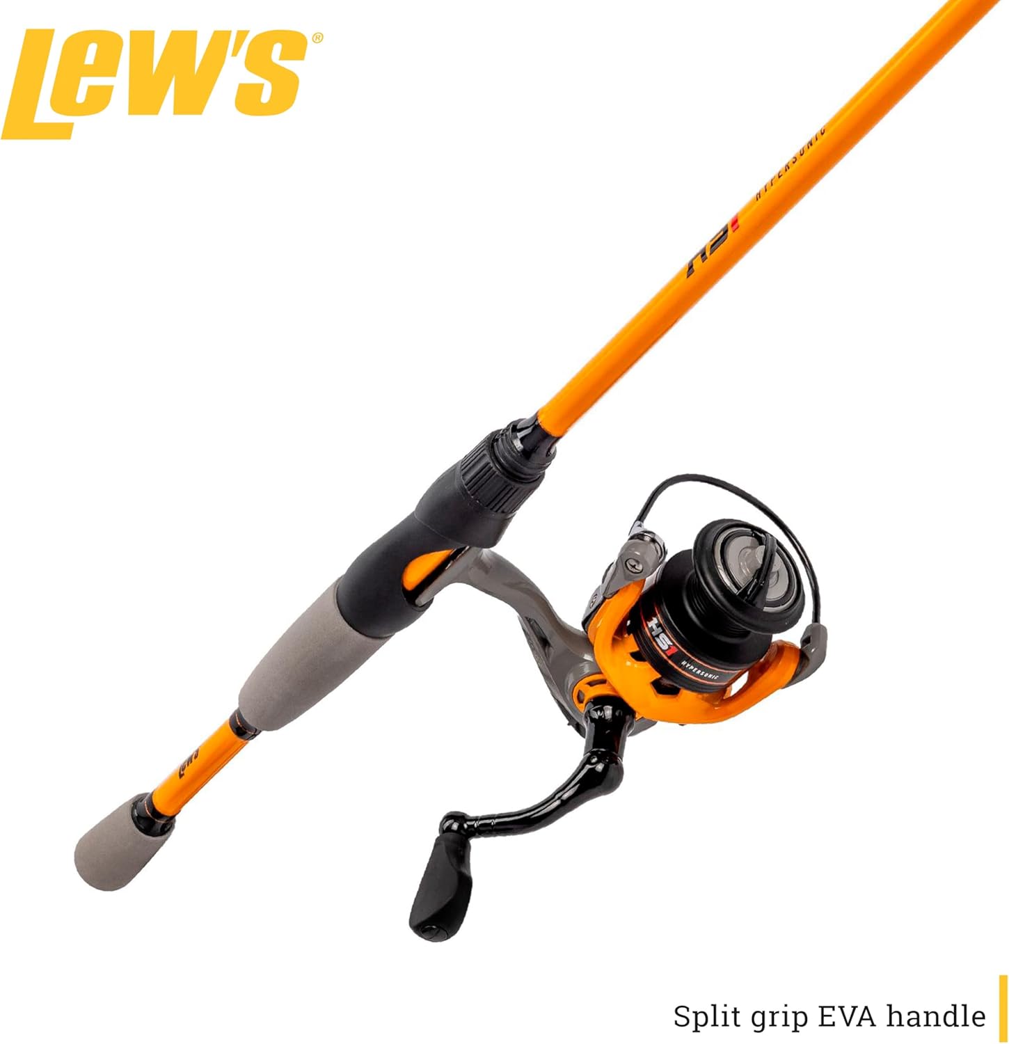 Lew’s Hypersonic Spinning Reel and Fishing Rod Combo, IM6 Graphite Rod with Fast Action, 3+1 Bearings, 5.1:1 Gear Ratio, Speed Lube, Orange/Gray