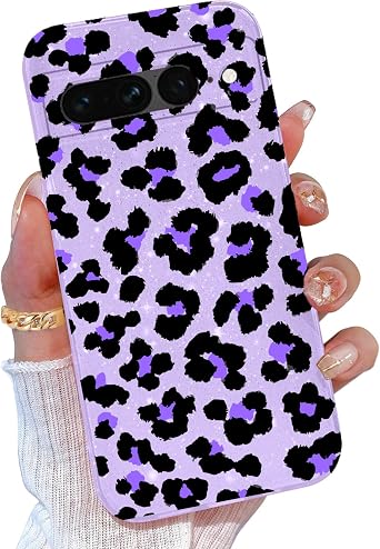 for Google Pixel 7 Pro Case Cute, for Pixel 7 Pro Case Glitter for Women Girls Girly Sparkly Bling Neon Bright Color Soft Shockproof Phone Cover, Purple & Leopard