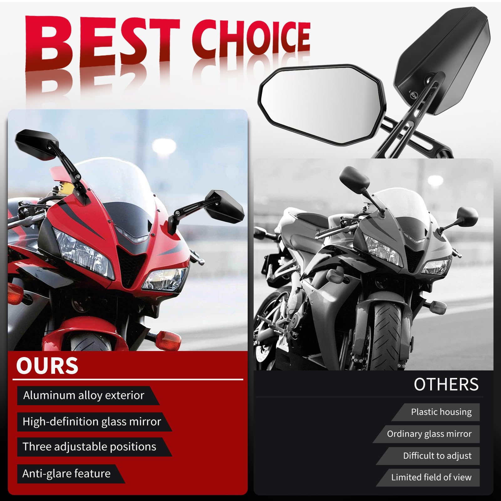 DREAMIZER Espejos Retrovisores Racing para Motocicletas Compatibles con Honda CBR600RR CBR1000RR CBR500R CBR300R Suzuki Hayabusa GSXR 600 750 1000 Yamaha YZF R1 R6 R6S FZ6R Kawasaki ZX6R ZX10R