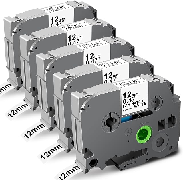 TZe-231 Compatible with Brother Label Maker Tape P Touch TZe TZ Tape 12mm 0.47'' Laminated White TZ 231 Label Tape for Brother P-Touch for Label Maker Tape PTH110 PT-D210 D220 D200 H100, 5-Pack