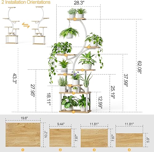 Miniatura 6 de Soporte para plantas de 8 niveles con luces de crecimiento, estante interior de 62 pulgadas de alto para múltiples plantas, estante de metal en