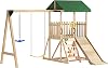 Wooden Swing Set for Backyard, All-in-One Kids Outdoor Play Equipment with Twist Swing, Slide, Rock Climbing Wall, Sandbox Area, Steering Wheel, Outdoor Playset for Kids & Toddlers