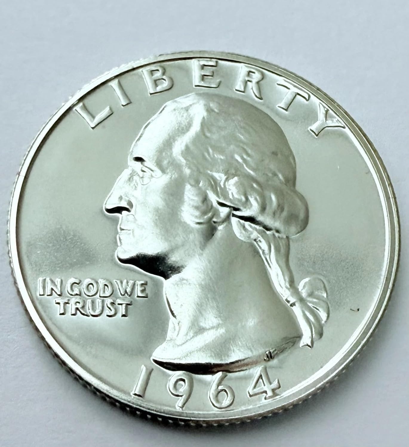 1964 Washington Quarter, Silver Proof, BU Gem Uncirculated, Legal Tender US Coin, 25 Cents