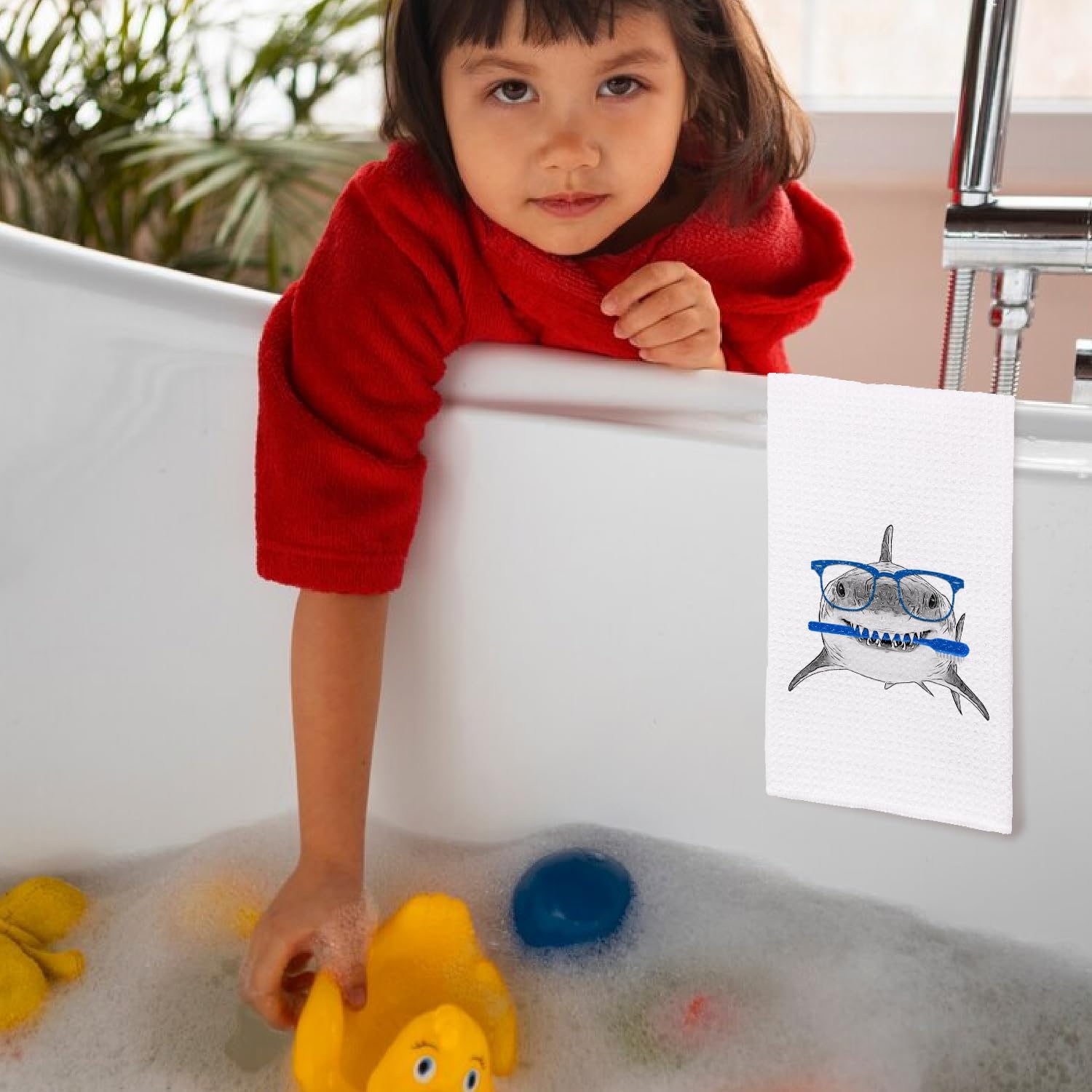 Shark Bathroom Hand Towels, Shark Gifts Hand Towels for Kids Boys Bathroom Decor, Ocean Beach Kitchen Dish Towels, 16x24 Inch - Image 2