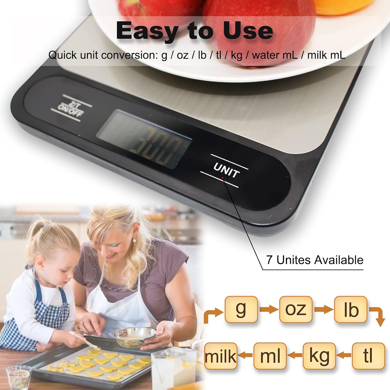 Food Kitchen Scale, 10kg 22lb Digital Grams and Ounces for Weight Loss