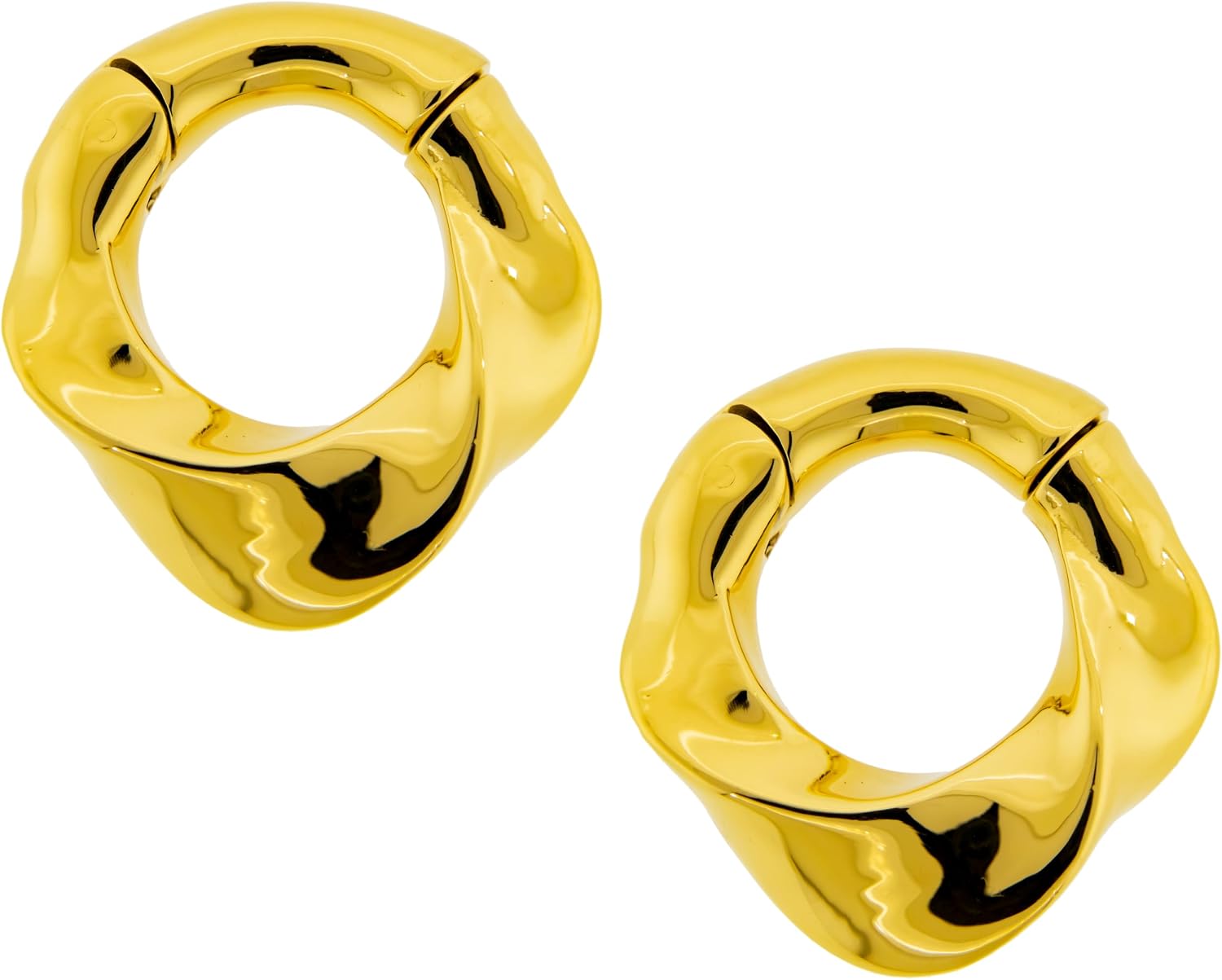 6GA 316L Stainless Steel Wavy Twisted Hinged Clicker Rings for Stretched Piercings, Sold as a Pair