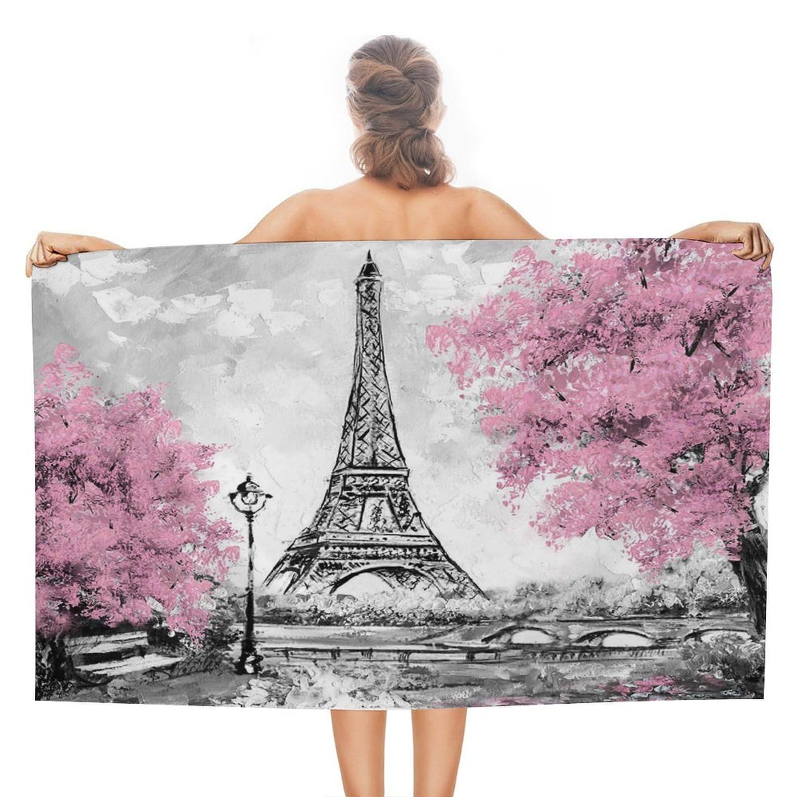 Oil Painting Paris Eiffel Tower Beach Towel for Adult Quick Dry Sand Free Swim Towels Soft Large Size Pool Towels Lightweight Oversized Bath Towel for Travel, Camping, Swimming 51 X 31 Inches