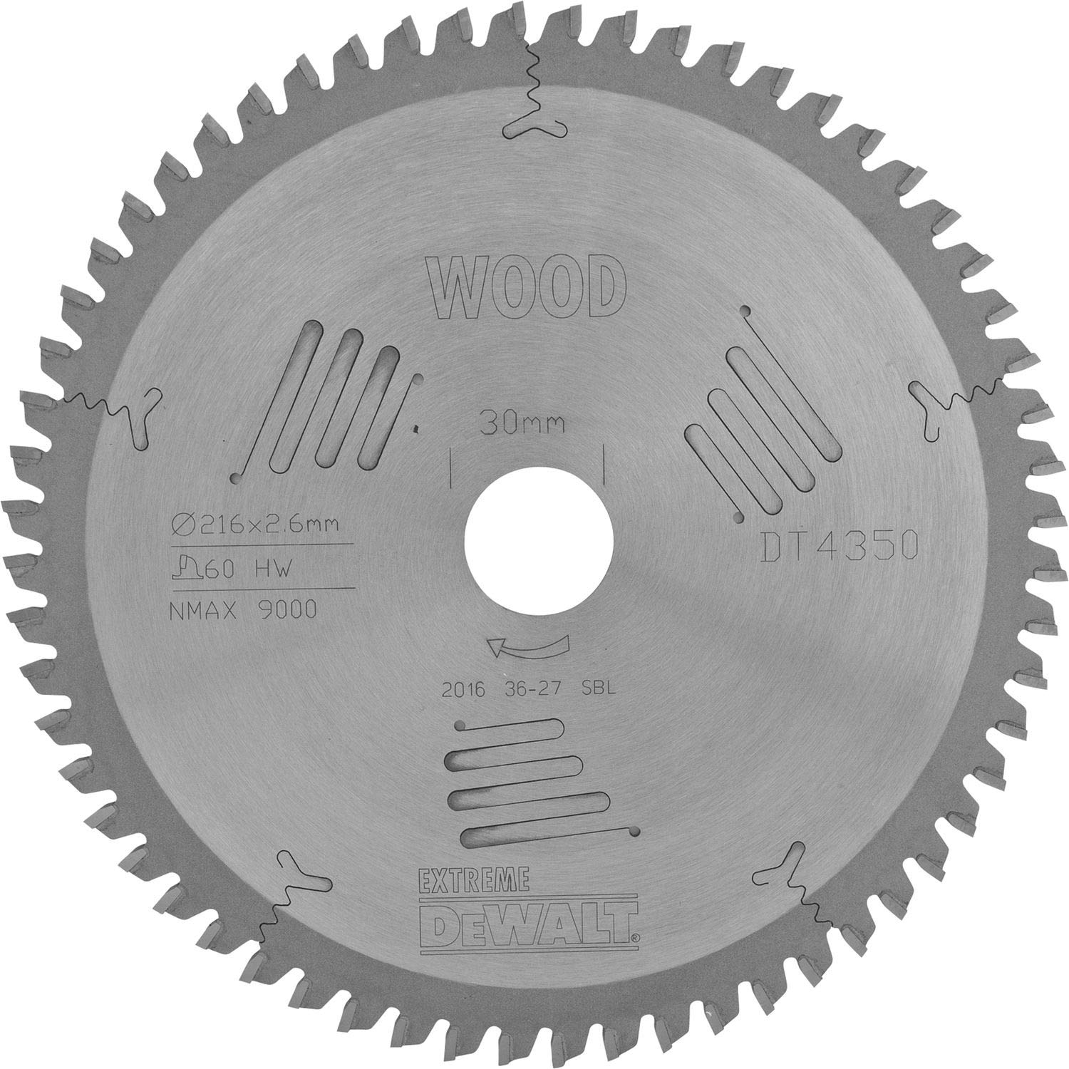 DeWalt DT4350-QZ - Hoja para sierra circular estacionaria, 216 x 30 mm, 60D ATB -5º