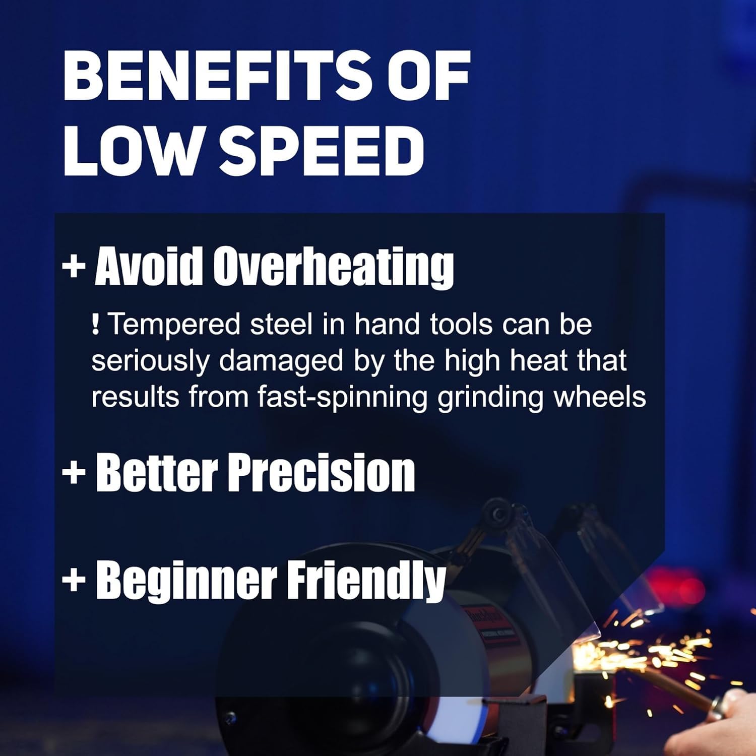 BUCKTOOL 6 13HP Low Speed Bench GrinderHigh Precision Wobble Free Wheels | Table Grinder with 1750RPM60&80 Grit AO WheelEye ShieldSpark Arrestor for ChiselsPlane IronsAxesKnives product thumbnail 6