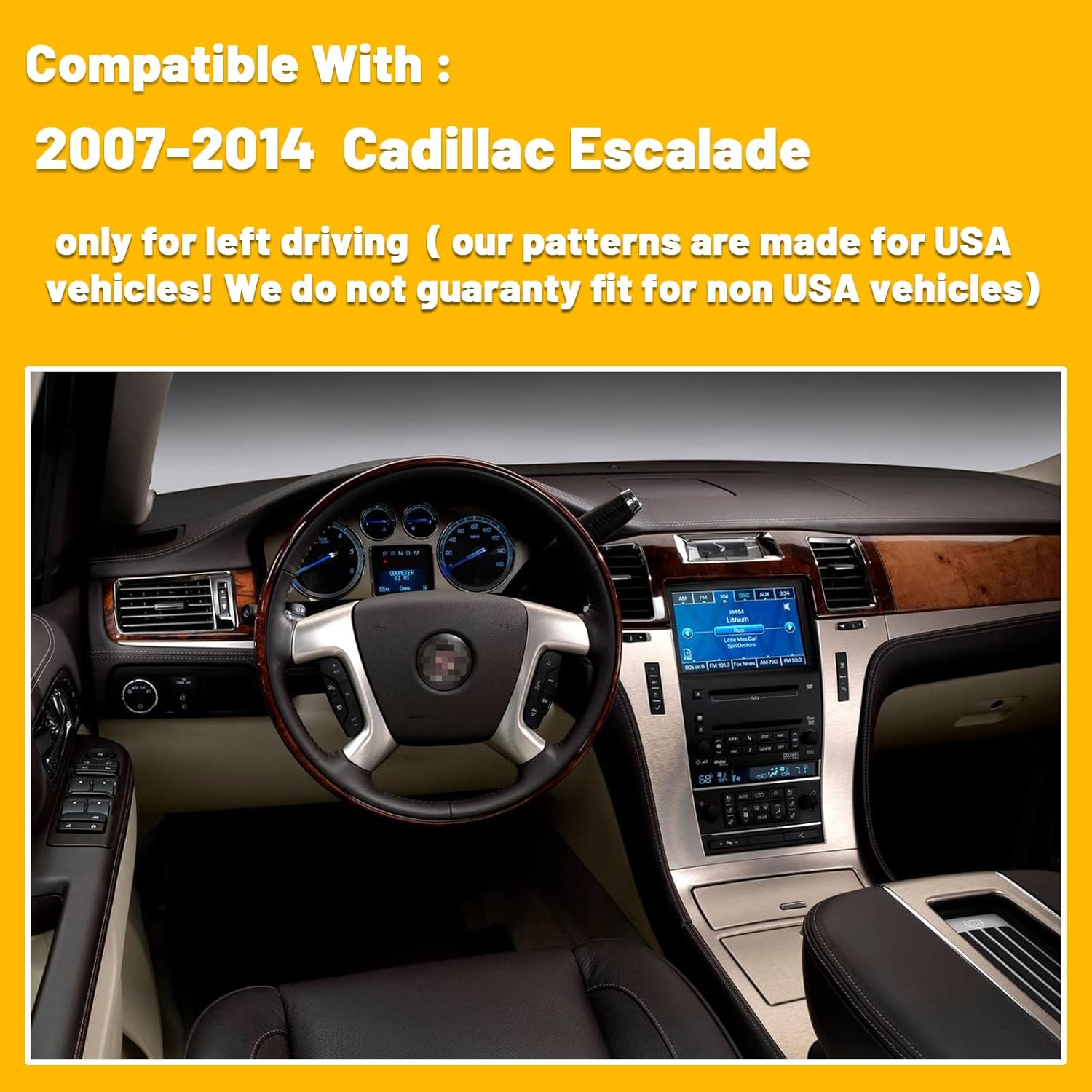 Dashboard Dash Board Cover Mat Pad Carpet Non-Slip Custom Compatible with Cadillac Escalade 2007-2014 Without Cutout for Dash Speaker Protector Sunshield (Black Trim)