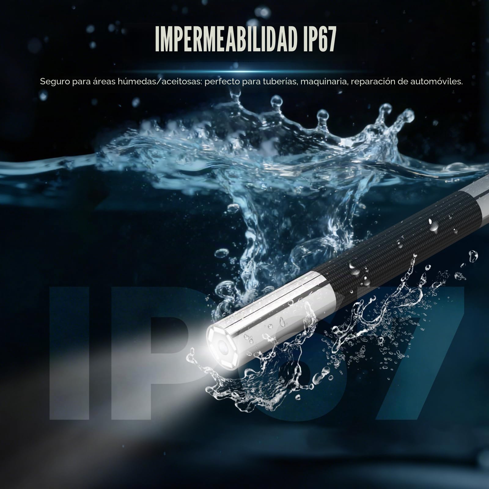 Cámara endoscópica con luz 360°Endoscopio 6,2 mm de inspección, Cámara de tuberías HD 5,0",Cabeza Flexible con 6 LED,IP67 Resistente al Agua,Cámara Flexible de Canal de 1 Metro, Herramienta para Auto