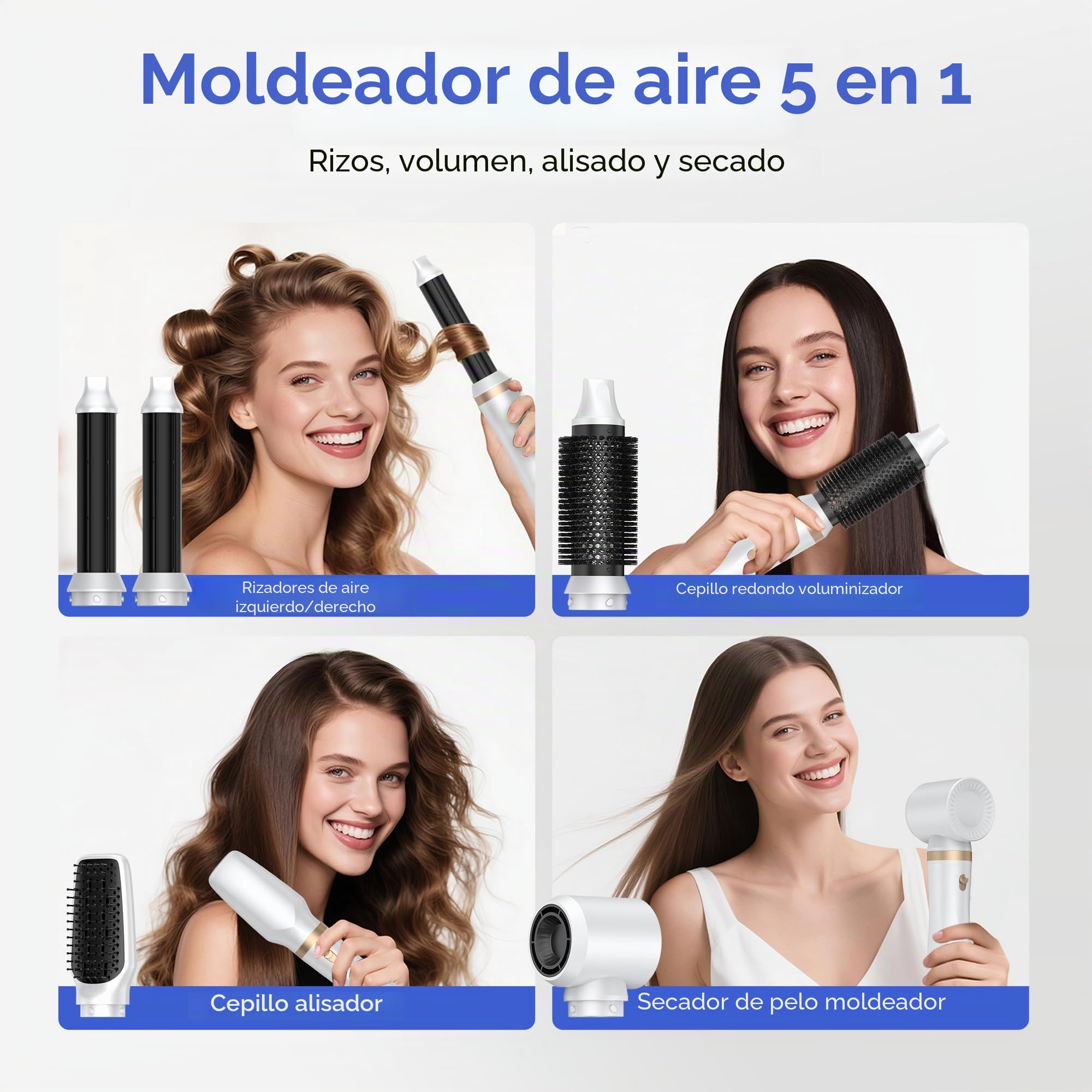 UMIGA Airstyler Hairstyler 5 en 1 con cepillo de aire caliente, cepillo profesional, cepillo redondo, rizador y cepillo alisador en 1000 W de potencia y 3 niveles de temperatura para volumen, cabello