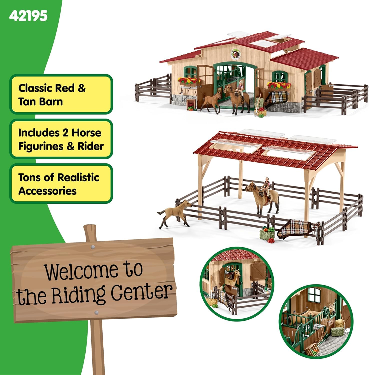 schleich FARM WORLD 42195 96-częściowy zestaw do zabawy dla koni, szczegółowy i wciągający zestaw do zabawy w gospodarstwie rolnym z 2 zabawkami konnymi, figurką jeźdźca i akcesoriami rolniczymi,