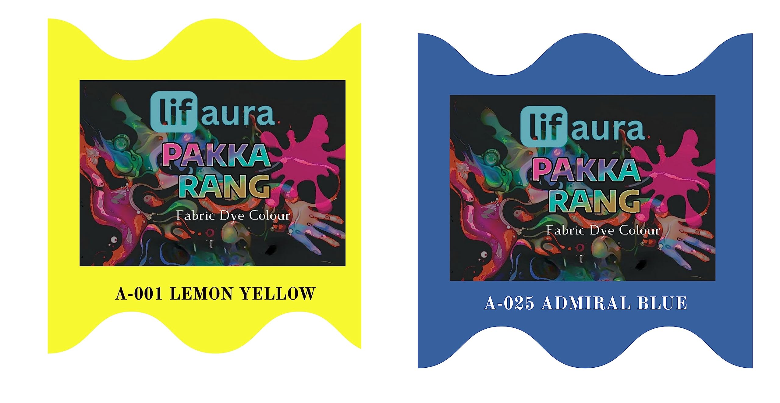Prokart Lifaura Pakka Rang Fabric Permanent Dye Color Kit Pack of 6 Sachets (5g Each 30g Pack) with 30g DyfixerShadeA-001 Lemon Yellow01 & Jeans Blue25 Each Color 3 sachets-image-48