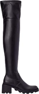 Jordane Lug Sole Over-the-Knee Boots for Women - Black Thigh High Boots, Faux Leather Chunky Heel Boots, Black Boots for Women, Womens Tall Boots