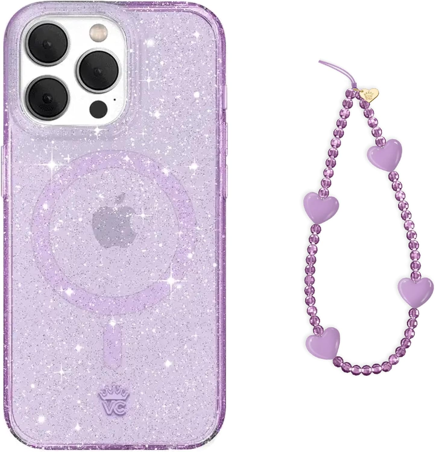 VELVET CAVIAR Phone Charm + iPhone 15 Pro Case (Bundle - Lilac Stardust Glitter)