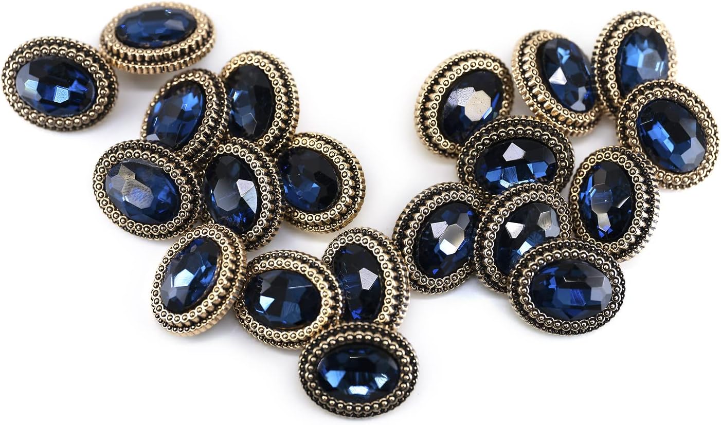 20 pcs Blue Oval Rhinestone Metal Shank Sewing Coat Buttons - 21mm - 27/32"