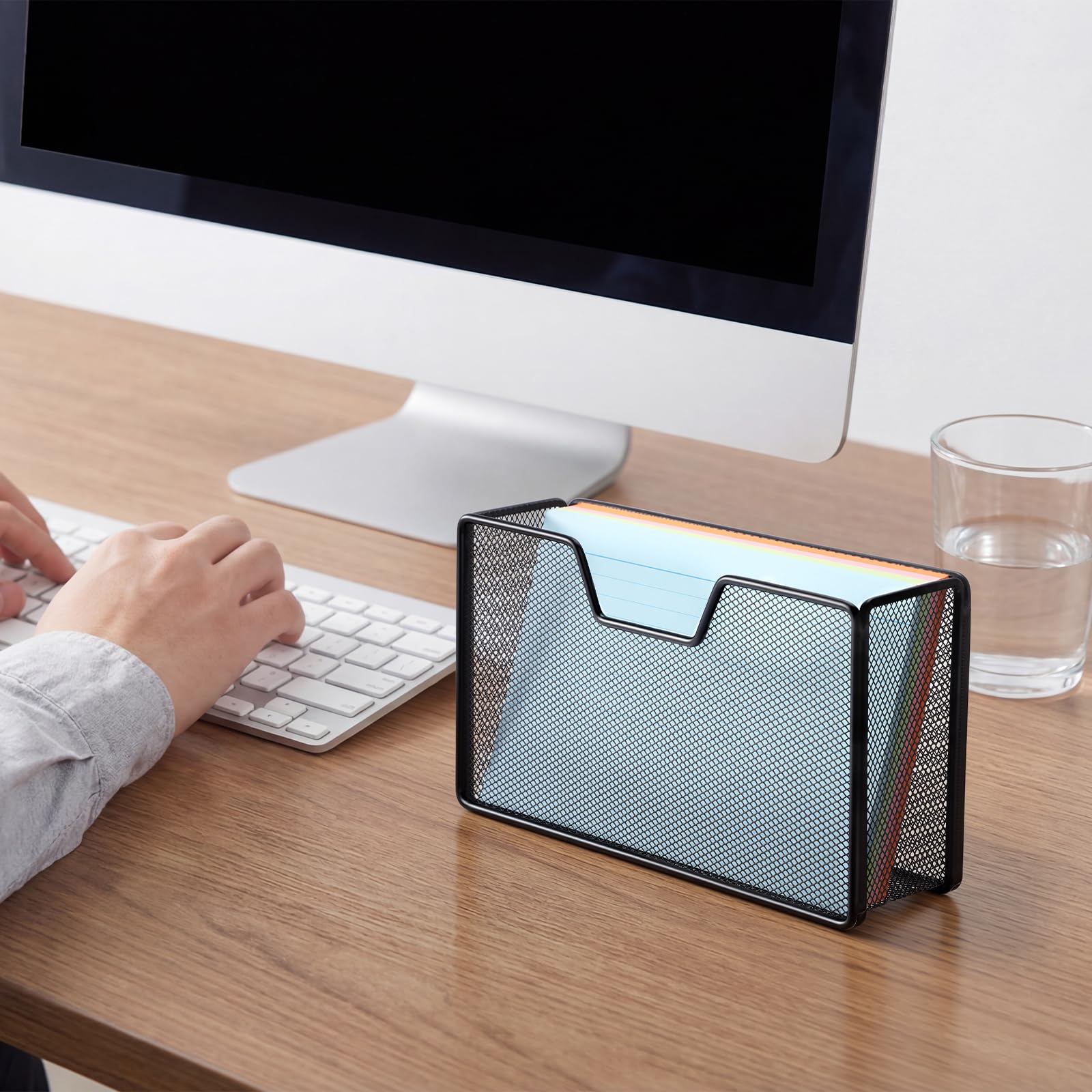 BTSKY Karteikartenhalter, 12,7 x 20,3 cm, Metalldrahtgeflecht | Moderner Schreibtisch-Notizkarten-Organizer, Büro-Schreibtisch-Organisation für Notizkarten, Postkarten, Rezepte, 1 Stück