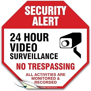 Security Alert, 24 Hour Video Surveillance No Trespassing All Activities Are Monitored & Recorded Sign, Dimne, Package 4 Mil Vinyl Decal Stickers USA Made by My Sign Center