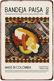 Bandeja Paisa Print Retro Aluminum Metal Signs Wall Decoration 8X12 Inches for Kitchen Bar Room Bedroom Bathroom Decor Posters