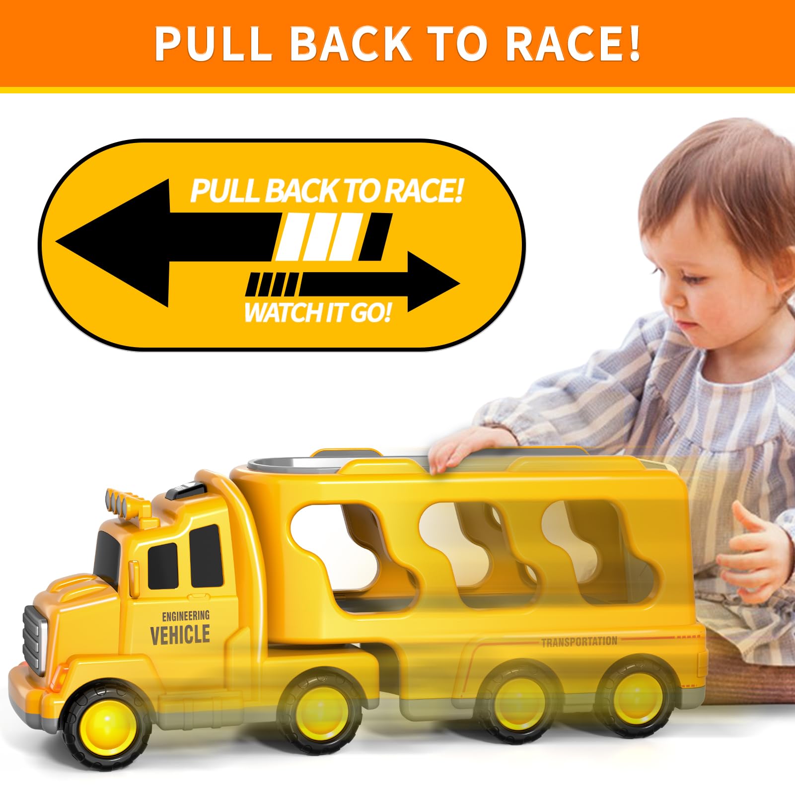5 in 1 Construction Vehicles Toy for Boys Ages 3 4 5 Years and Up, Car Transporter Truck with 4 Small Cars, Friction Crane - Image 4