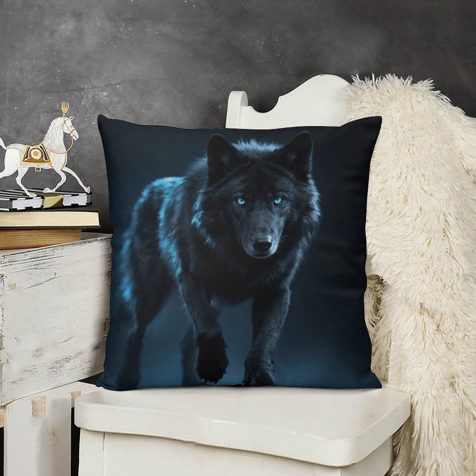 FodPand Boho Farmhouse Cool Cyan Black Wolf Pillow Covers with Hidden Zipper 24x24 Soft Plush Cushion Cover Decorative Throw Pillow Cases for Couch Bed Sofa Living Room Indoor Outdoor Home Decor