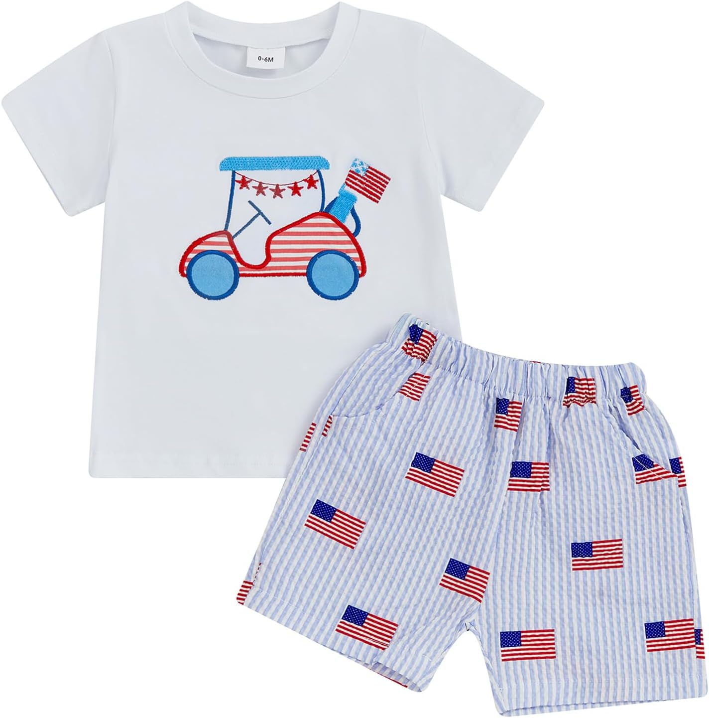 Kayotuas 4th of July Baby Boy Outfit Golf American Flag T-Shirt Top Striped Shorts Toddler Fourth of July Clothes 2 Piece Set