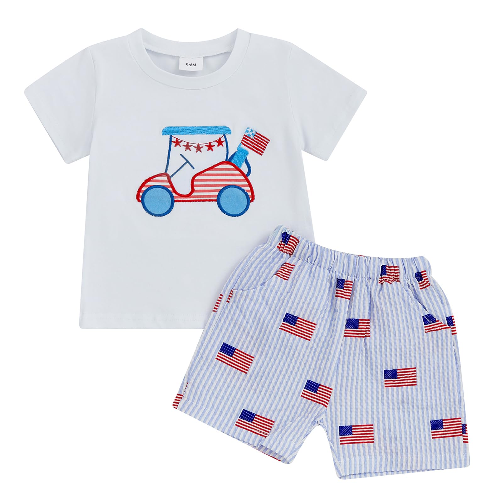 Kayotuas 4th of July Baby Boy Outfit Golf American Flag T-Shirt Top Striped Shorts Toddler Fourth of July Clothes 2 Piece Set