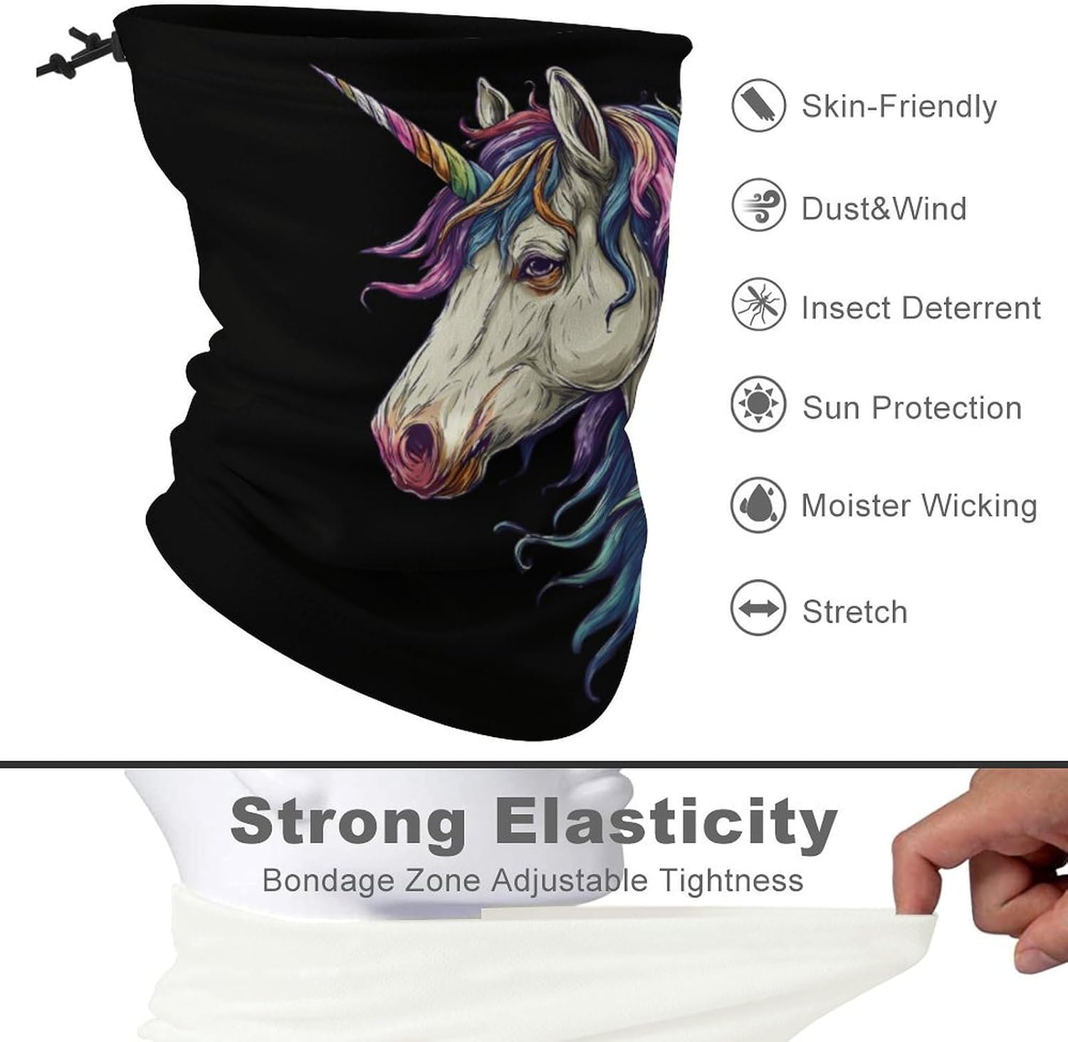 Colorful Unicorm Head Unisex Neck Gaiter Face Scarf Cover Sun Hoods for Outdoor Hiking Skiing