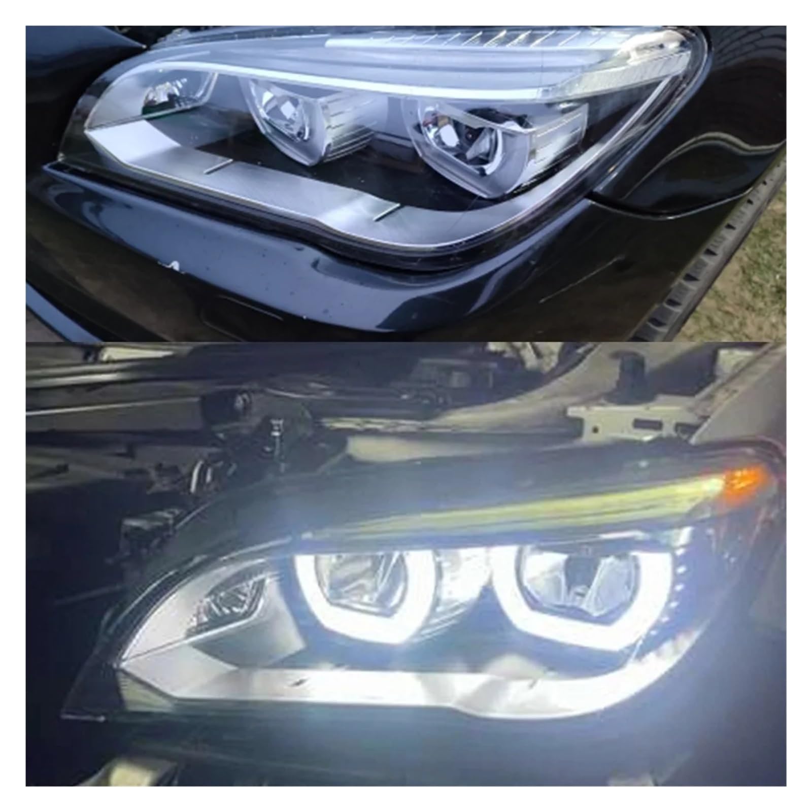 2 fari Anteriori per BMW Serie 7 2009-2015 F01 F02, fari Anteriori modificati con luci diurne a LED e indicatori di direzione, Accessori Completi (- Anno/2 Pezzi)