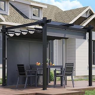 JUMMICO Pergola mit verstellbarem Sonnendach, Freistehende Terrassenüberdachung aus Aluminium, Wasserdichtes & Stabiles Pavillon mit PC-Platten und Magnetbefestigung, Winterfest