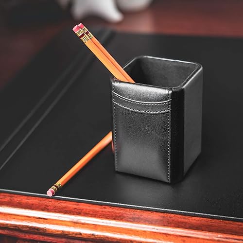 Miniatura 4 de Dacasso Portavasos clásico de cuero negro para lápicesbolígrafos para escritorio, decoración ejecutiva de lujo y organización de oficina esencial