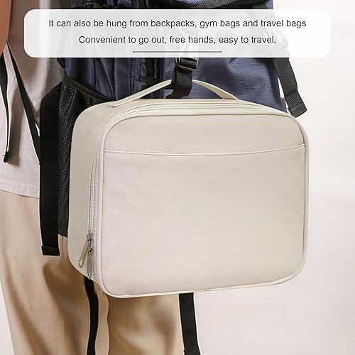 Miniatura 7 de Mziart Lonchera térmica para mujeres y hombres, lonchera reutilizable de piel sintética, bolsa enfriadora para preparar comidas con bolsillos