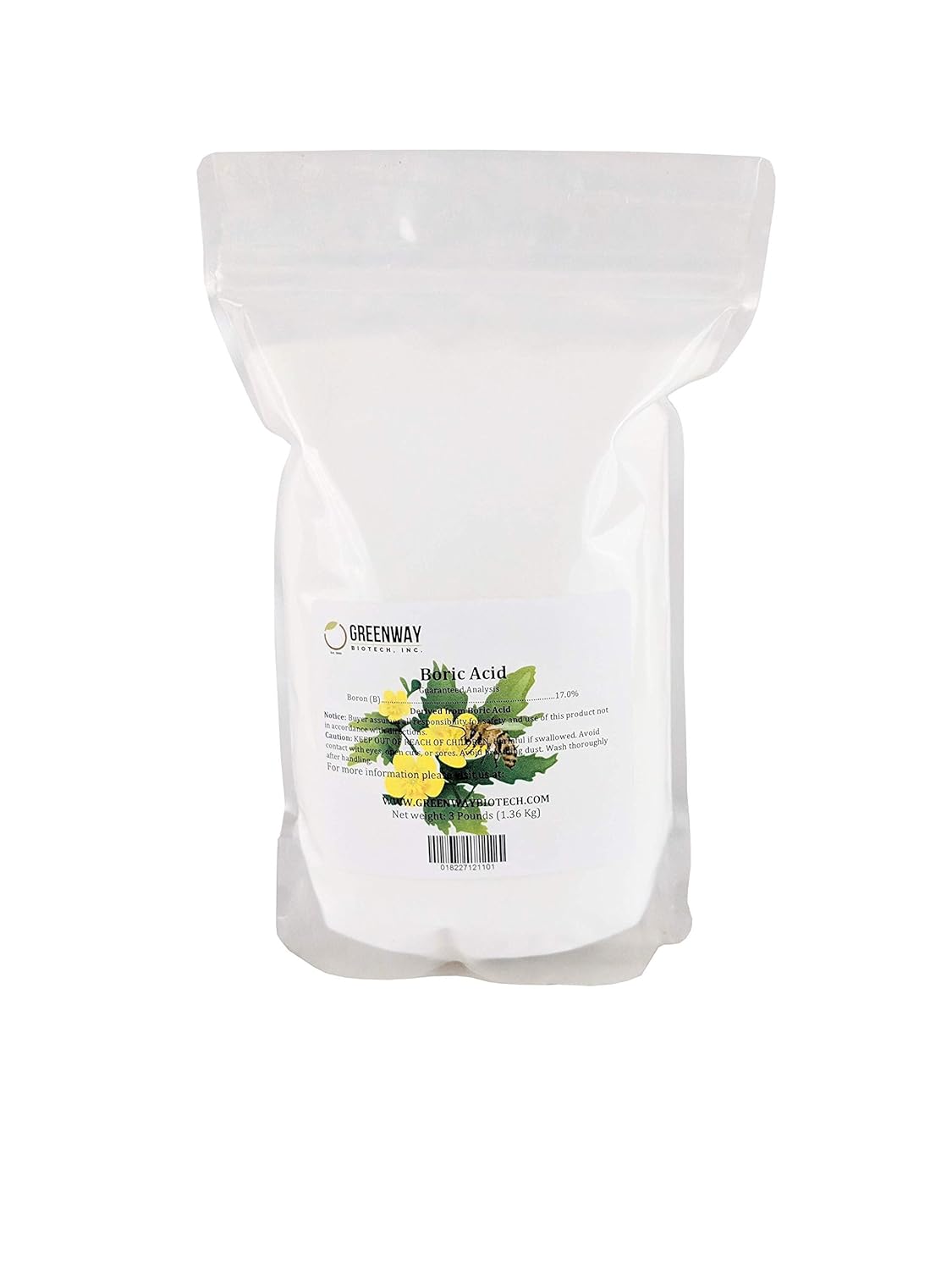 Greenway Biotech, Inc. Boric Acid Powder +99.9% Pure Contains 17% Boron (B) 3 Pounds