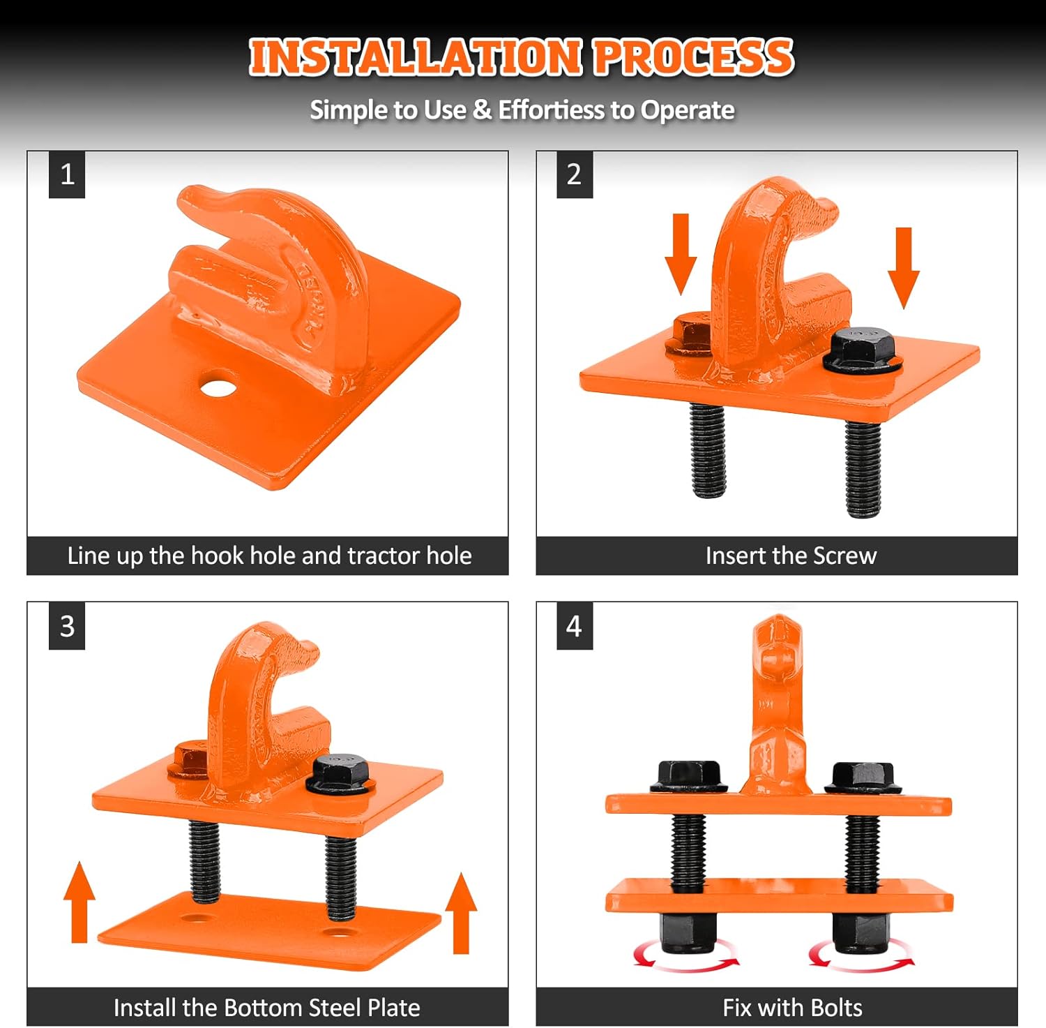 AUTOBOTS 3/8" Tractor Bucket Grab Hook (2 Pack), 15,000lbs Break Strength Grab Hooks with Grade 70 Forged Steel Bolt Compatible for John-Deere Truck UTV ATV Tractor Bucket(Orange)