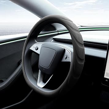 for 2024 2025 Tesla Model 3 & 2025 Model Y Steering Wheel Cover Silicone Material Non-Slip Soft Steering Wheels Protective Interior Accessories Black