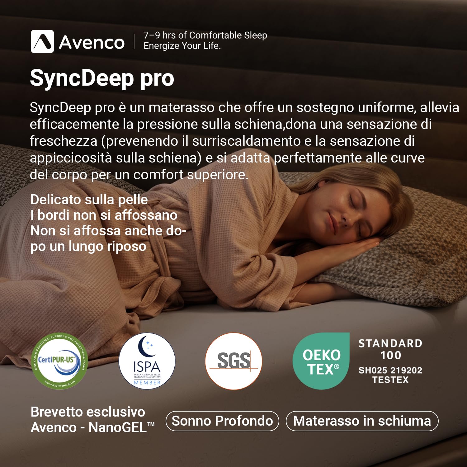 Avenco Materasso Matrimoniale 160x200, Alto 20 cm in Memory Foam e Schiuma a Onde in Fibra di Bambù, Ortopedico e Ergonomico, Rimovibile e Lavabile