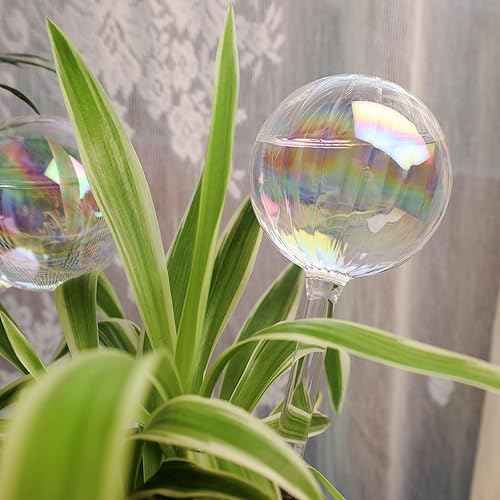 Miniatura 7 de KiKiHeim 3 globos de riego de plantas, globos de riego automático de vidrio iridiscente, picos de inserción para maceta, bombillas de agua