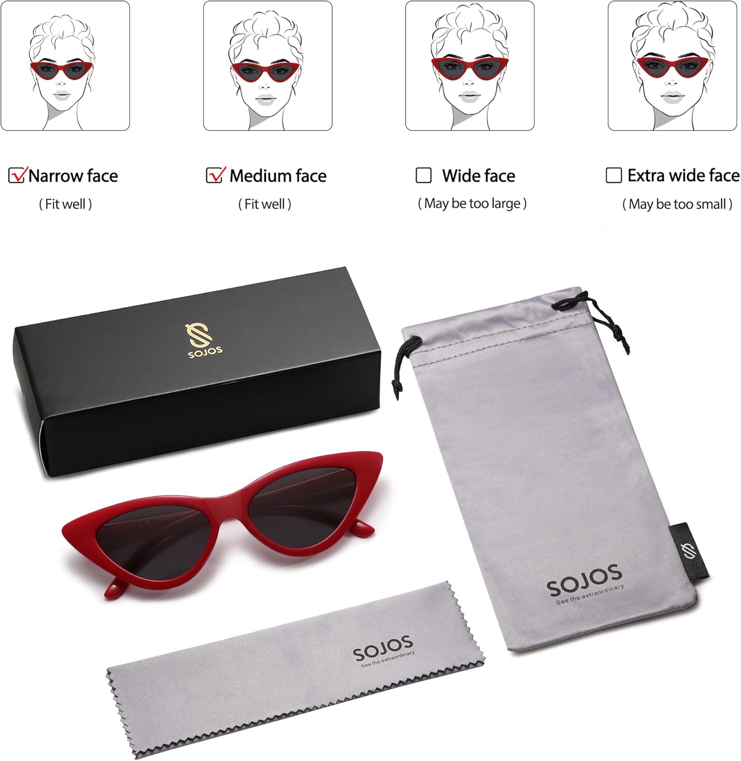 SOJOS Retro Vintage Narrow Cat Eye Sunglasses for Women Clout Goggles Plastic Frame SJ2044 - Image 5