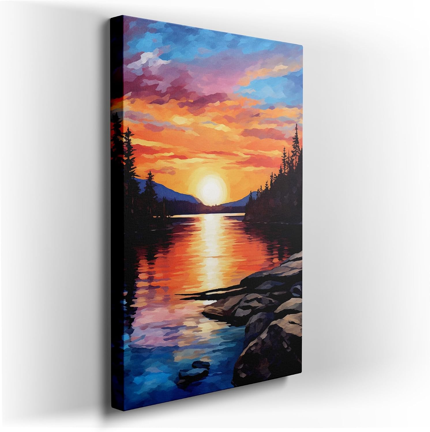 Canvas for Living room. Sunset Serenity � Capturing the Warmth of Day�s End in a Tranquil Digital Landscape, 27 x 18 inch Canvas Wall Art - Contemporary Masterpieces - Modern Home Decor