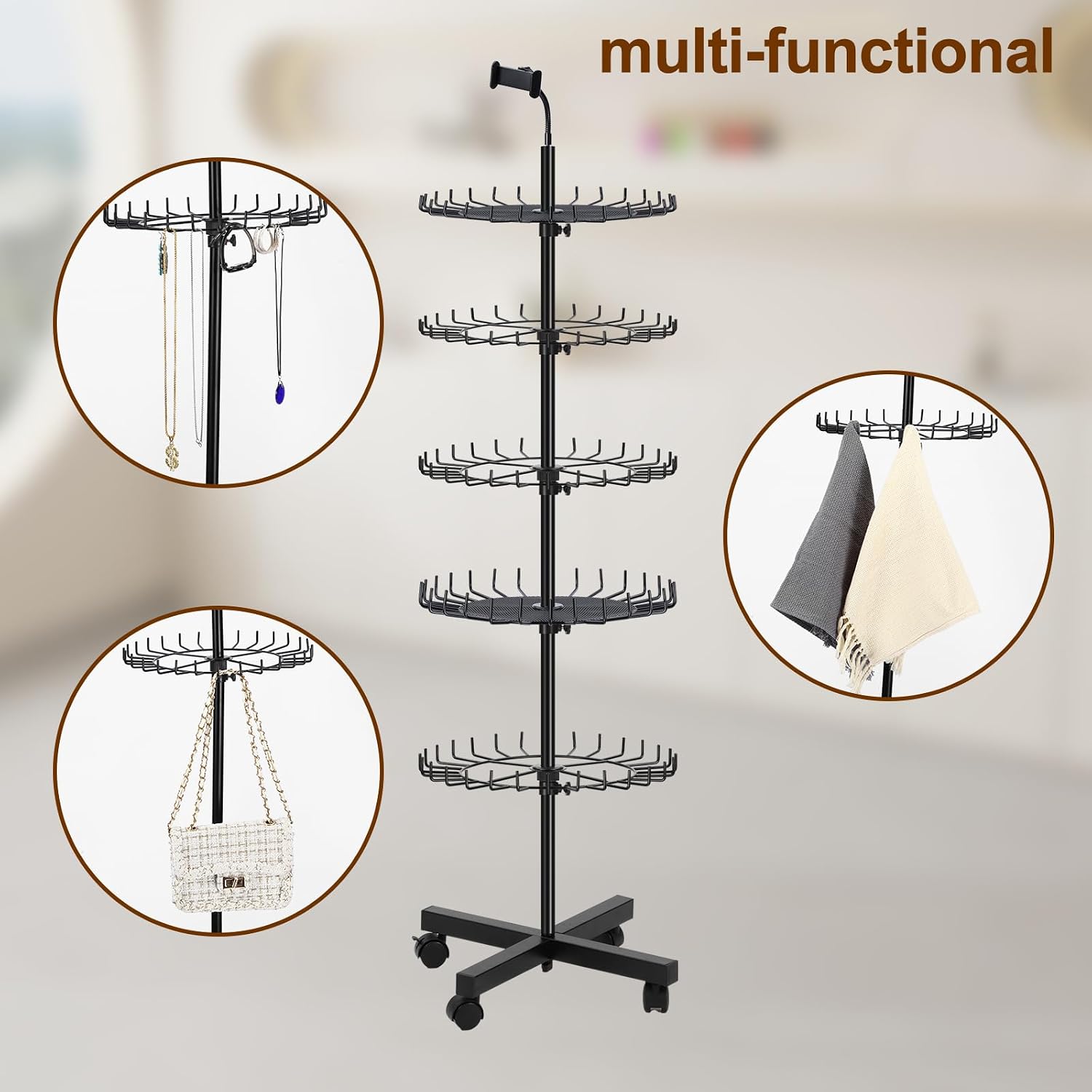 Suncalla Braiding Rack Standing Hair Extension Holder with Tray 140 Pegs Height Adjustable Separator with Phone Holder Stylist Braiding Tools Accessories for Displaying and Separating Hair