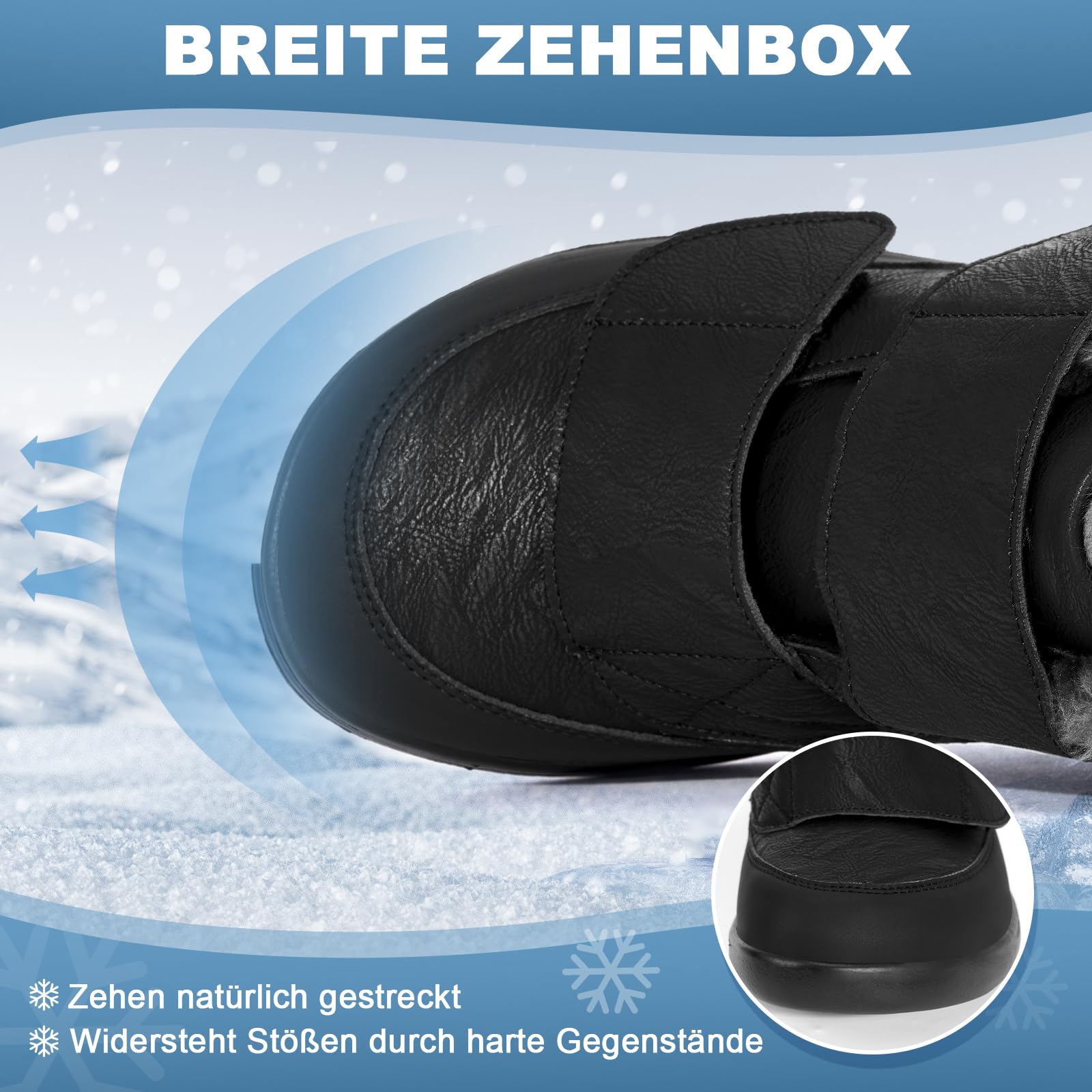 Diabetiker Schuhe Winter Herren Damen Extra Weit mit Klettverschluss Rutschfest Orthopädische Schuhe Leder Wasserdicht Gesundheitsschuhe für Geschwollene Füße